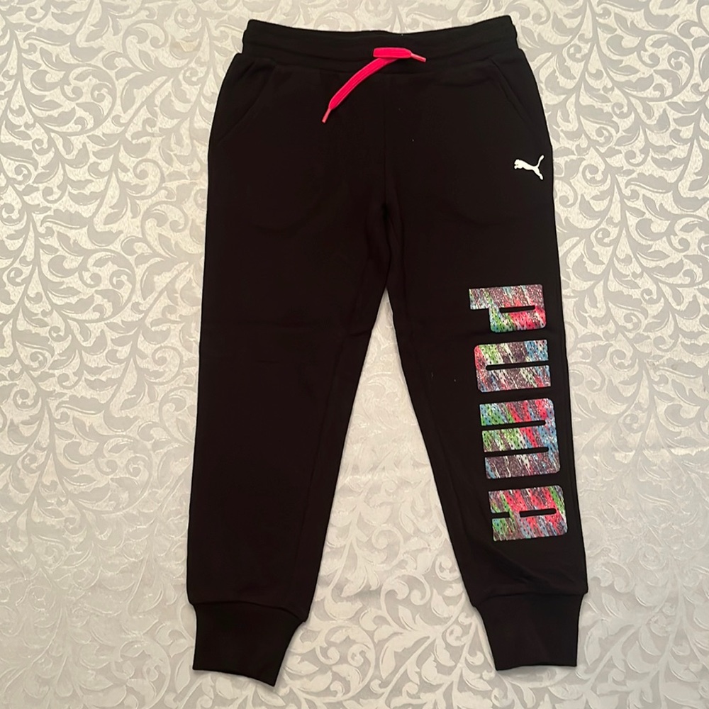New Puma Girls Black Sweatpants Size 6